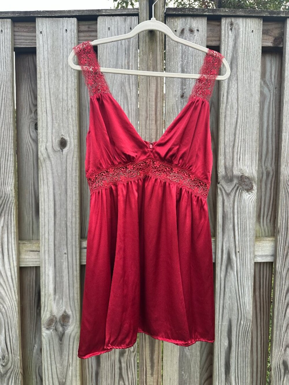 Reformation Elina Silk Mini Dress Sangre Red Lace V-Neck Fit Flare 8 - Picture 4 of 9